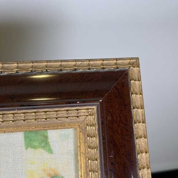 Vintage 3D Embroidered Canvas Victorian Woman W/ Pink Flowers Gold Gilt Framed - Picture 9 of 9